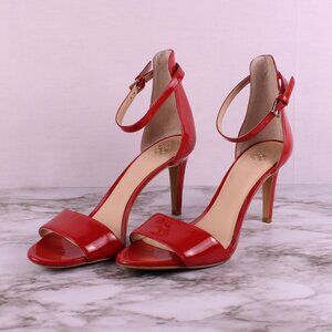 Vince Camuto Red Patent Leather Ankle Strap Heels Sandals Sz 9 Open Toe Stiletto
